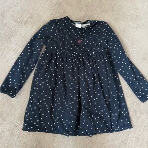 French reversible Navy and white Kids Dress with White Dots and stripes